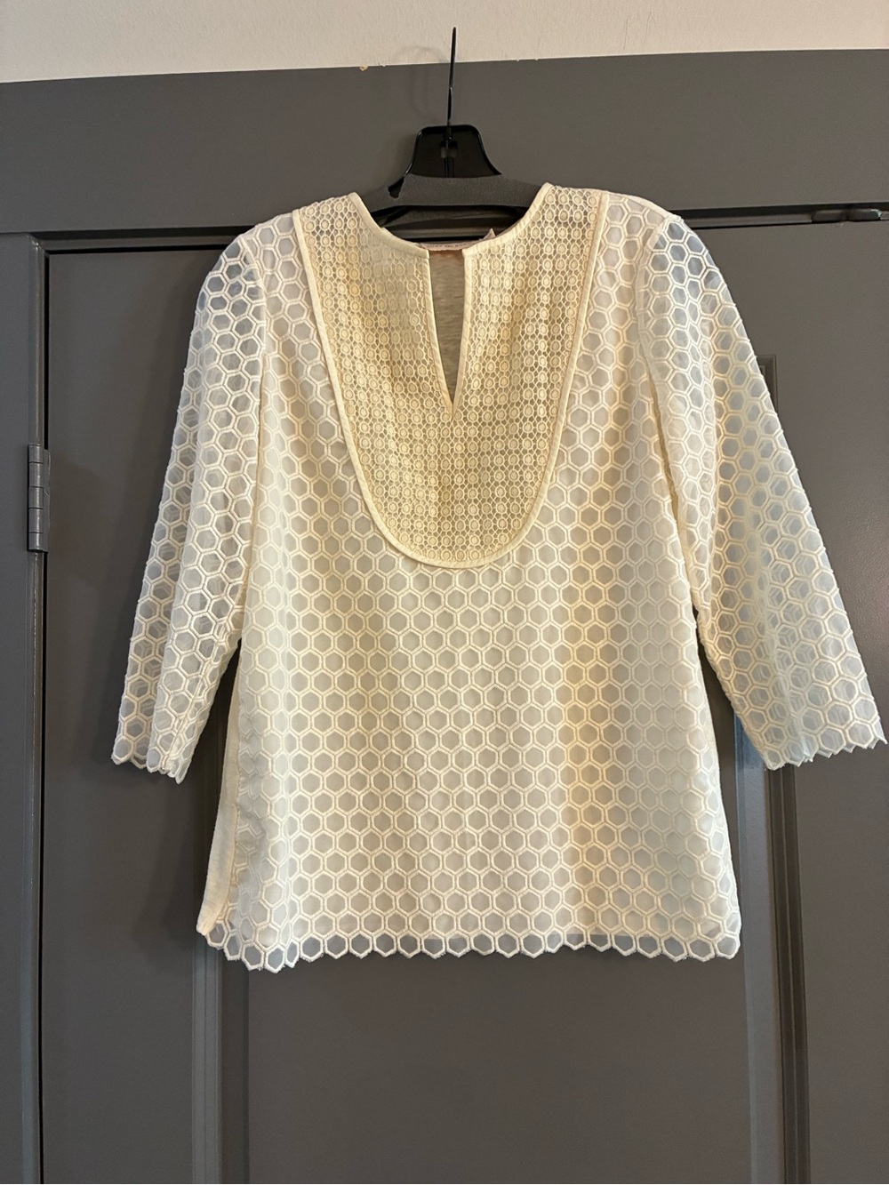 Tory Burch Cream Hex Lace Tunic with Textured Yoke